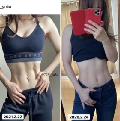 右は週2でジム通いしながら摂取カロリーを減らしていた頃。左は食事管理を中心に宅トレに切り替えてから