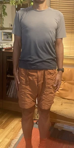 上半身はM〜Lだが、太ももは筋肉量が増えてサイズがアップした