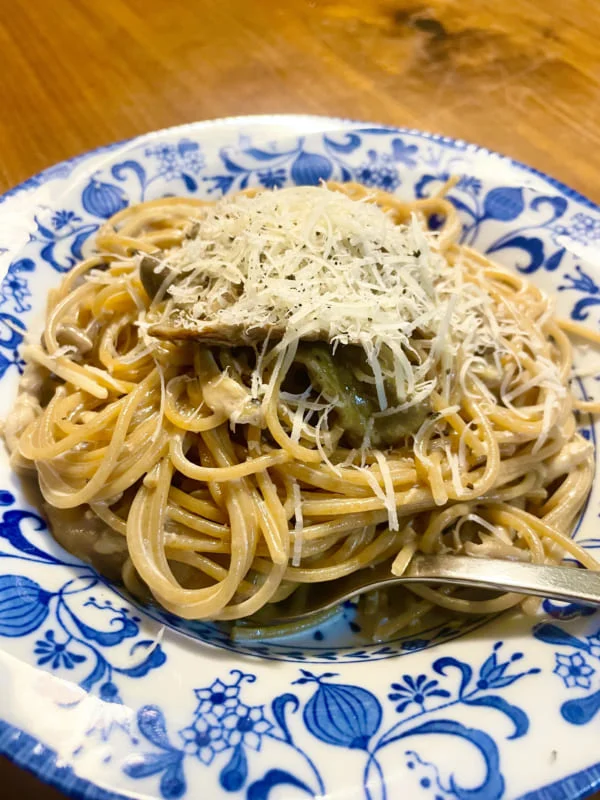 この日はポルチーニパスタ。パスタは得意でよく作る