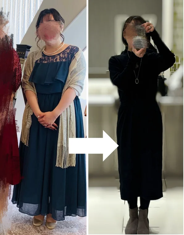 服のサイズは15号から9号にダウン。以前はサイズ感がむずかしかったネットでのショッピングも楽しめるように